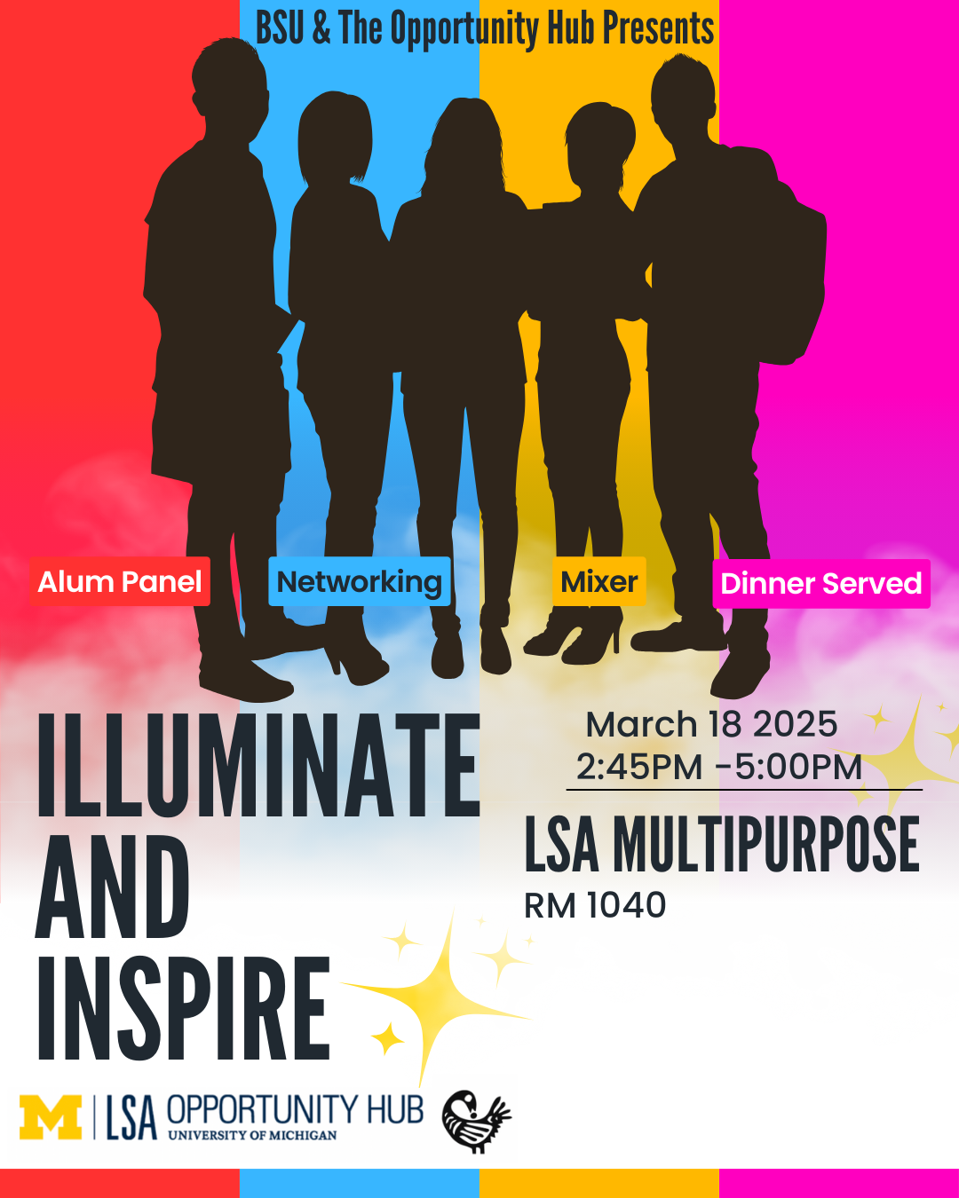 Event flier Sky designed for the BSU and Opportunity Hub Illuminate and Inspire event